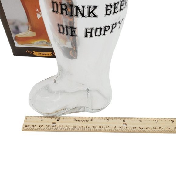 Circleware Boot Shaped Glass Beer Mug 33.80 oz Drink Beer, Die Hoppy Novelty - Picture 4 of 5